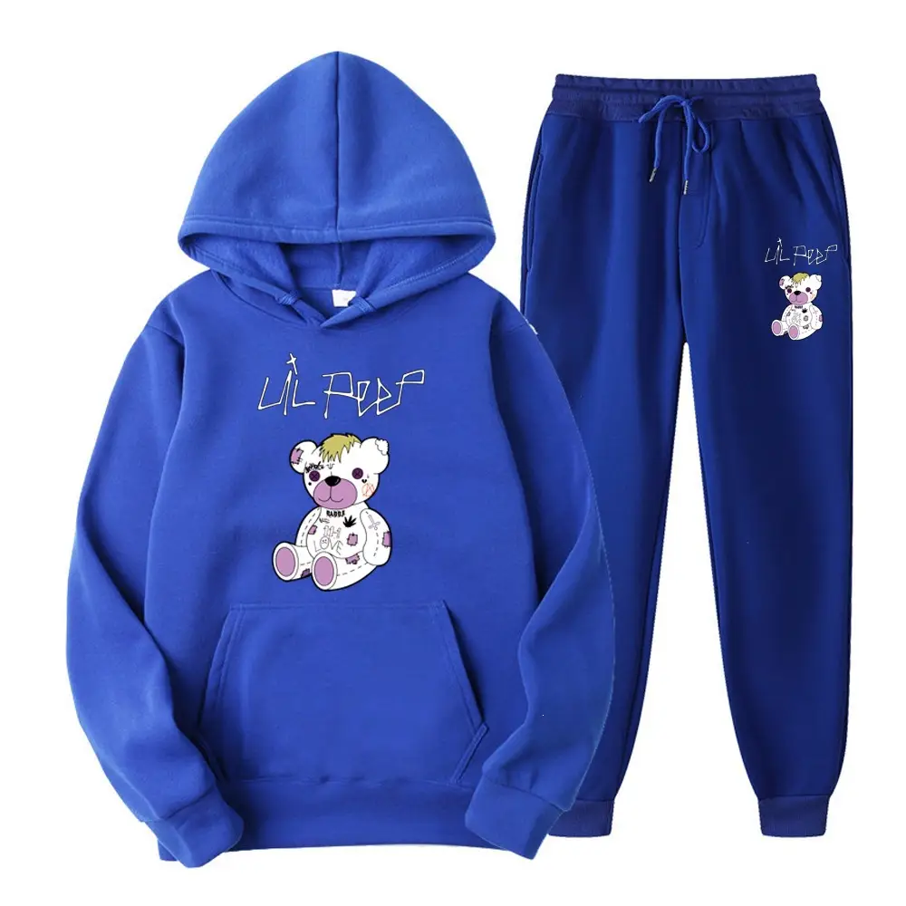 2025 Amazon Bestseller LILpee Bear Print Winter Fleece Men's Sports Sweatshirt Hoodie Set