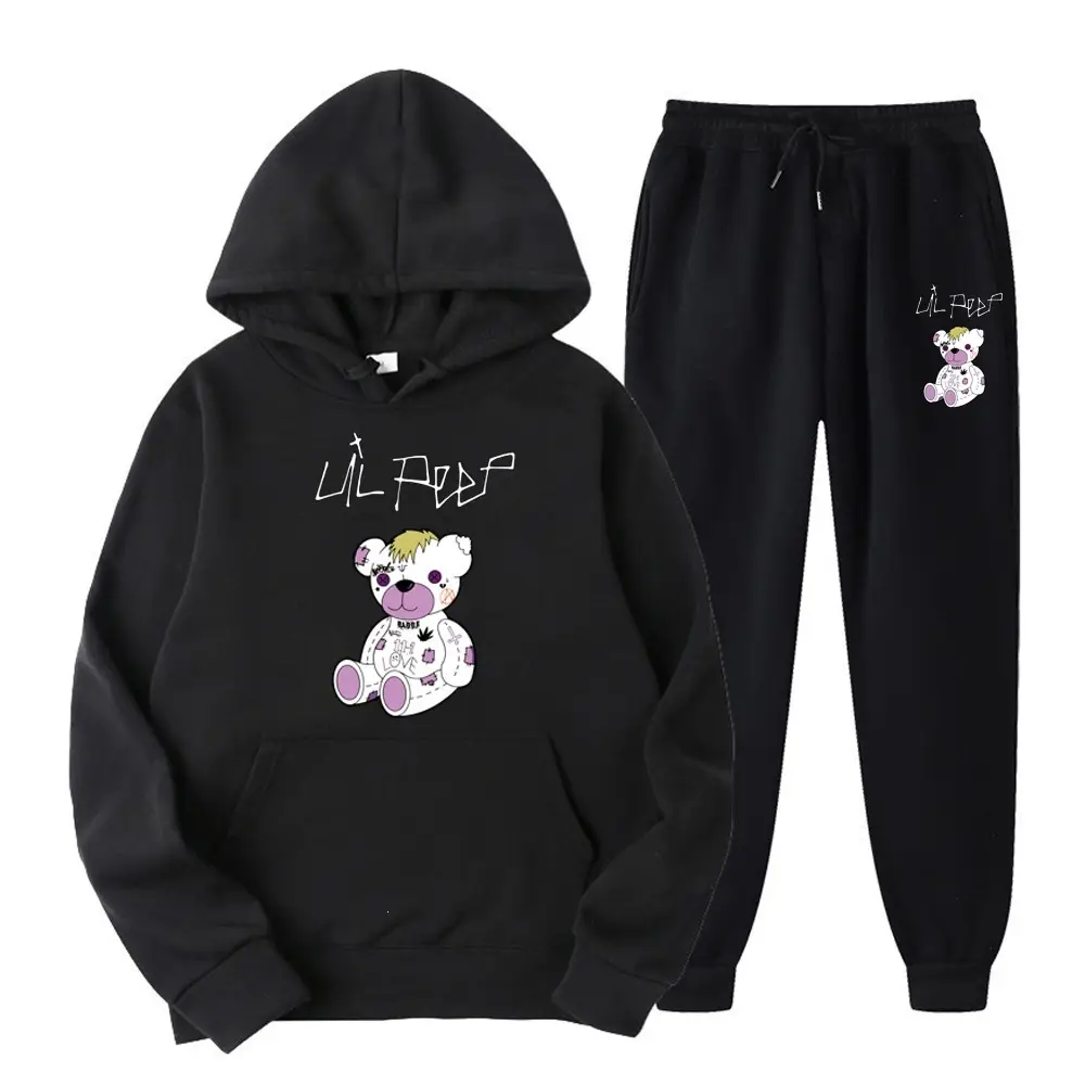 2025 Amazon Bestseller LILpee Bear Print Winter Fleece Men's Sports Sweatshirt Hoodie Set — feature 2