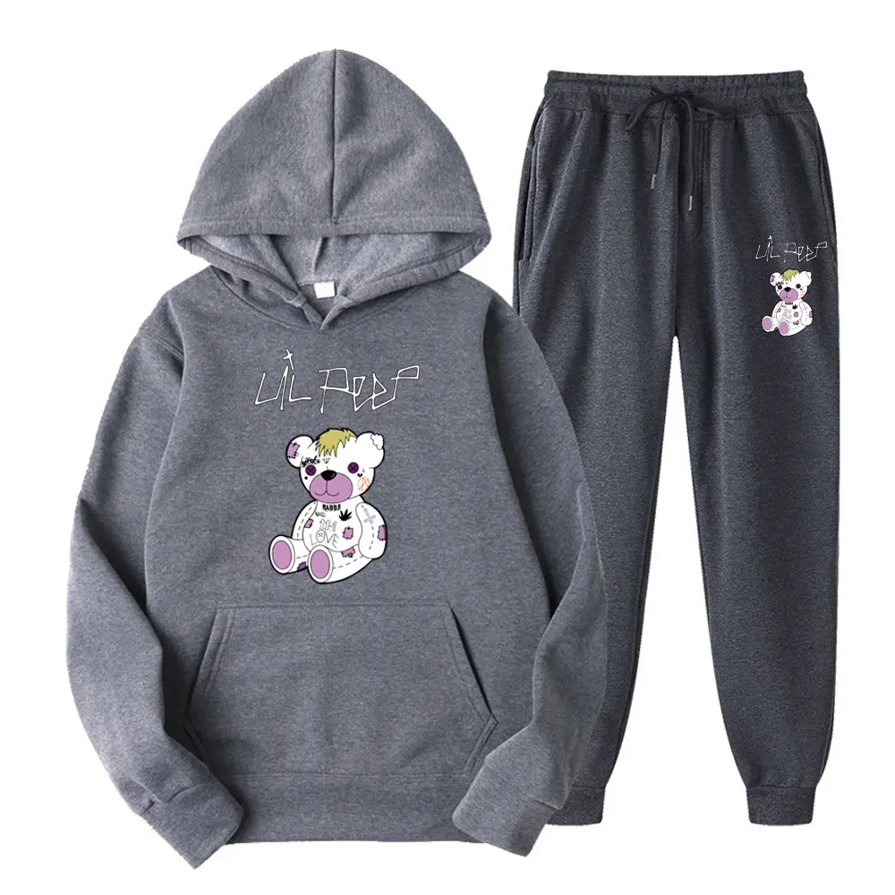 2025 Amazon Bestseller LILpee Bear Print Winter Fleece Men's Sports Sweatshirt Hoodie Set