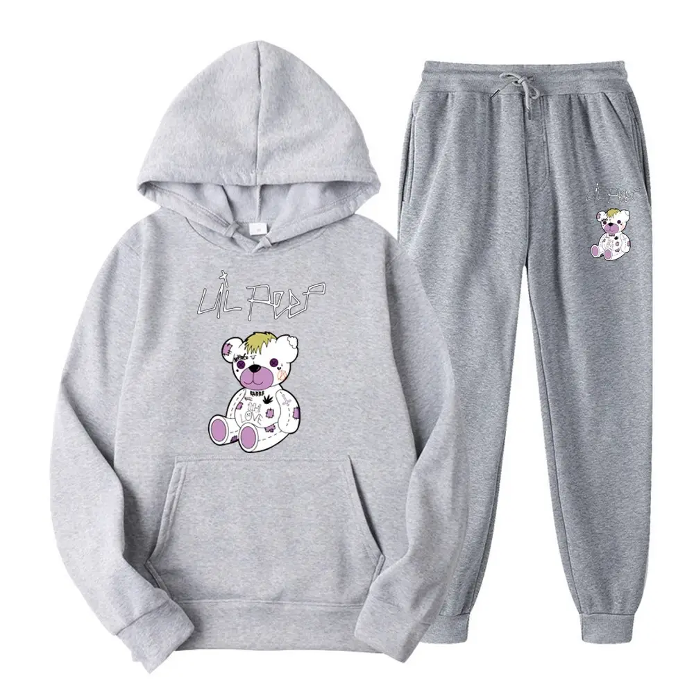 2025 Amazon Bestseller LILpee Bear Print Winter Fleece Men's Sports Sweatshirt Hoodie Set