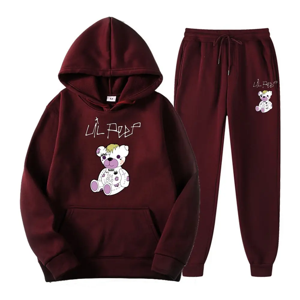 2025 Amazon Bestseller LILpee Bear Print Winter Fleece Men's Sports Sweatshirt Hoodie Set