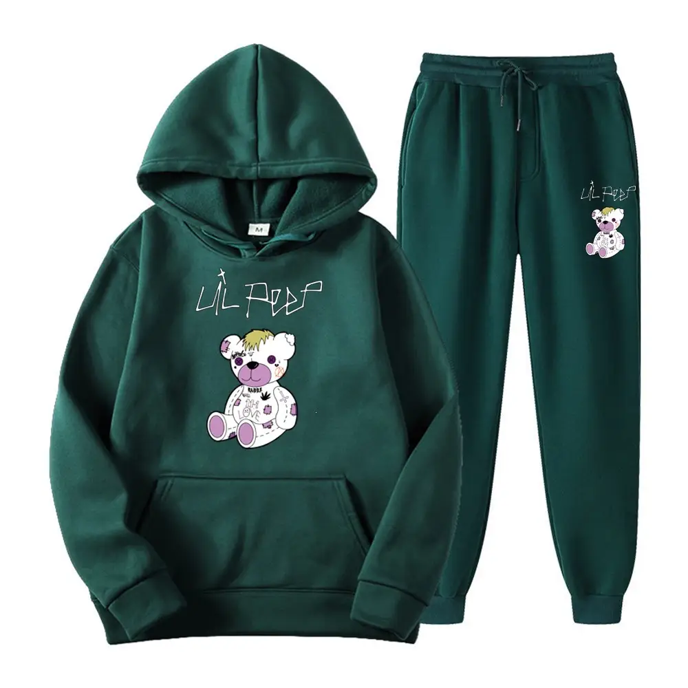 2025 Amazon Bestseller LILpee Bear Print Winter Fleece Men's Sports Sweatshirt Hoodie Set