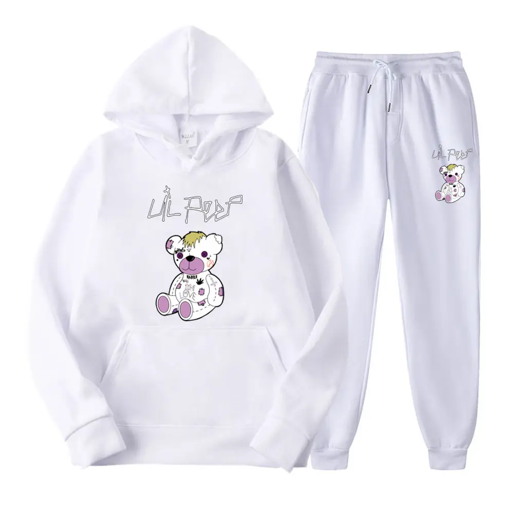 2025 Amazon Bestseller LILpee Bear Print Winter Fleece Men's Sports Sweatshirt Hoodie Set