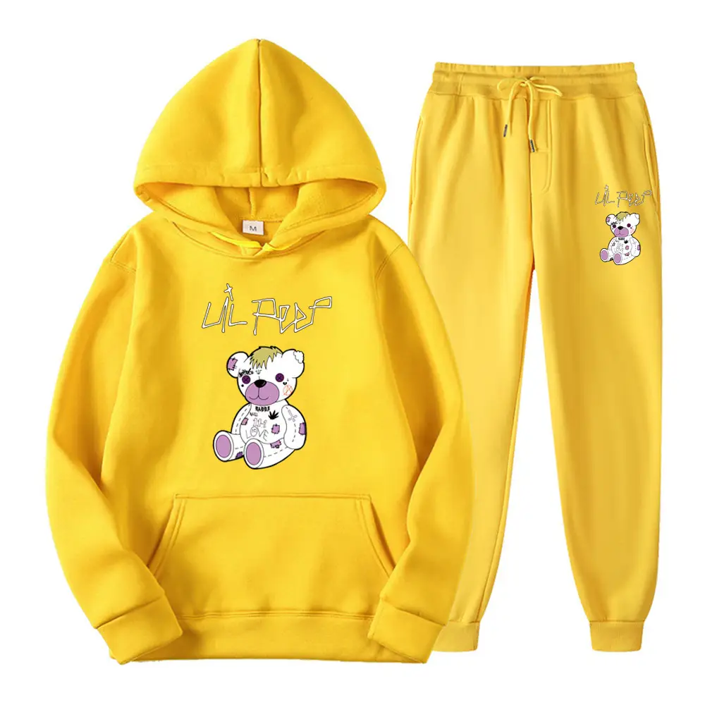 2025 Amazon Bestseller LILpee Bear Print Winter Fleece Men's Sports Sweatshirt Hoodie Set