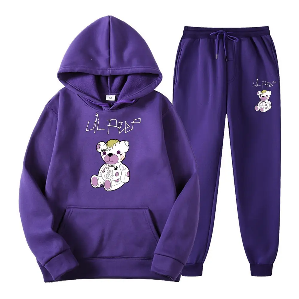 2025 Amazon Bestseller LILpee Bear Print Winter Fleece Men's Sports Sweatshirt Hoodie Set