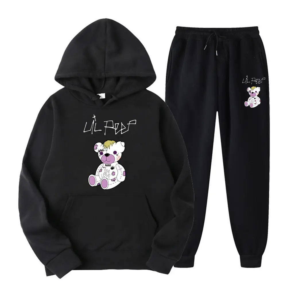 2025 Amazon Bestseller LILpee Bear Print Winter Fleece Men's Sports Sweatshirt Hoodie Set