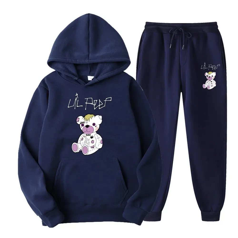 2025 Amazon Bestseller LILpee Bear Print Winter Fleece Men's Sports Sweatshirt Hoodie Set