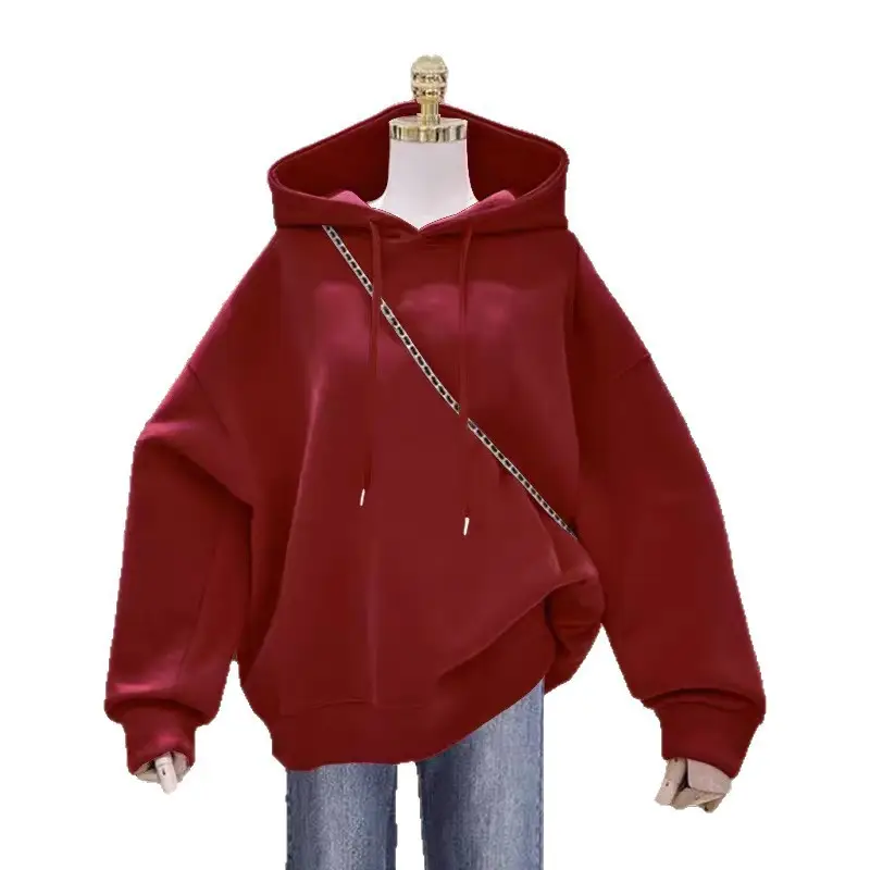 New autumn and winter design for plus-size girls, unique hooded sweatshirt for women, fleece-lined, thickened, large size, loose fit, versatile top for women