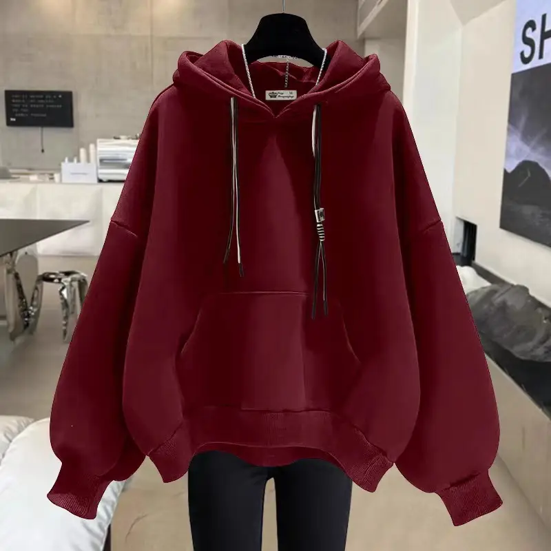 New autumn and winter design for plus-size girls, unique hooded sweatshirt for women, fleece-lined, thickened, large size, loose fit, versatile top for women