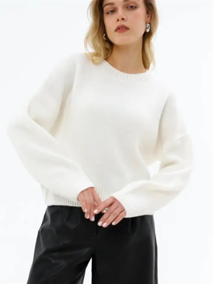 Cross-border European and American loose-fitting round-neck knitted sweater for women