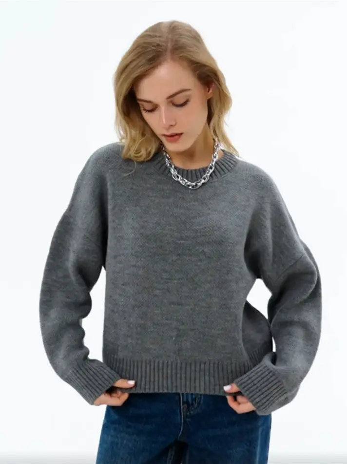 Cross-border European and American loose-fitting round-neck knitted sweater for women