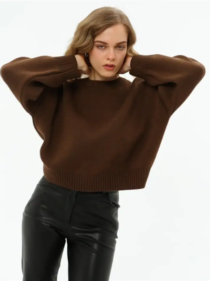 Cross-border European and American loose-fitting round-neck knitted sweater for women