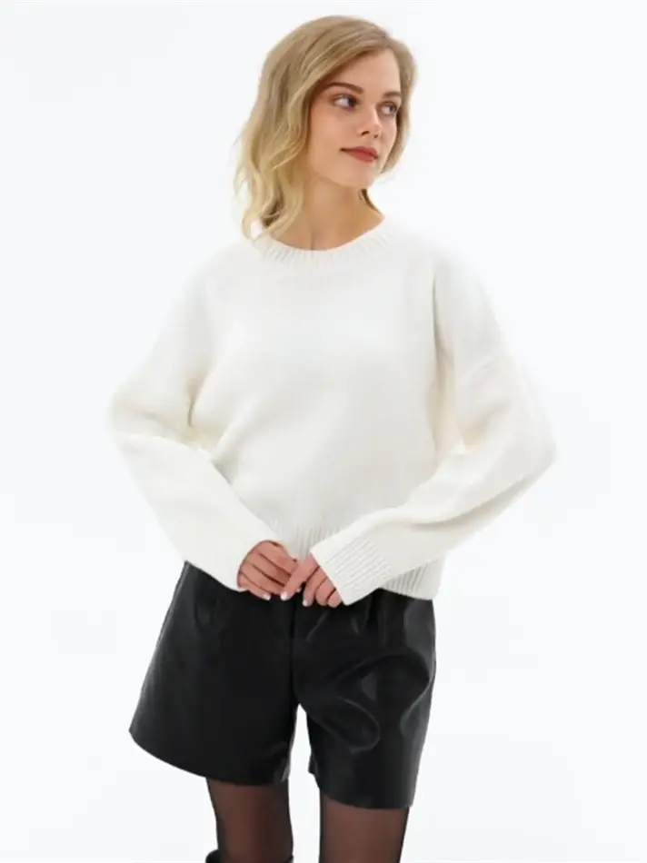 Cross-border European and American loose-fitting round-neck knitted sweater for women