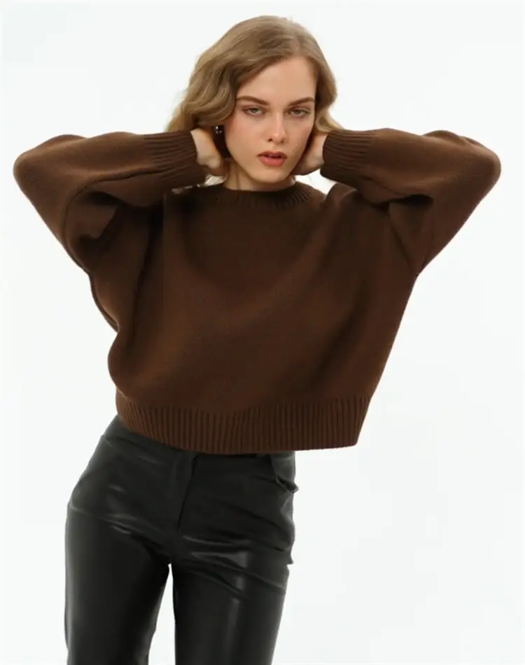 Cross-border European and American loose-fitting round-neck knitted sweater for women — feature 13