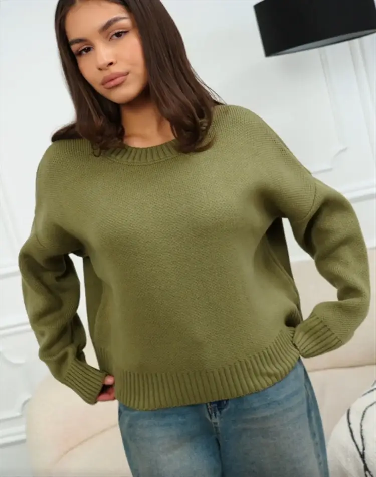 Cross-border European and American loose-fitting round-neck knitted sweater for women — feature 18