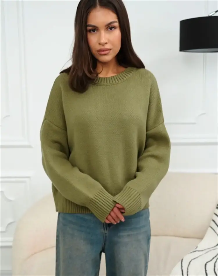 Cross-border European and American loose-fitting round-neck knitted sweater for women — feature 20