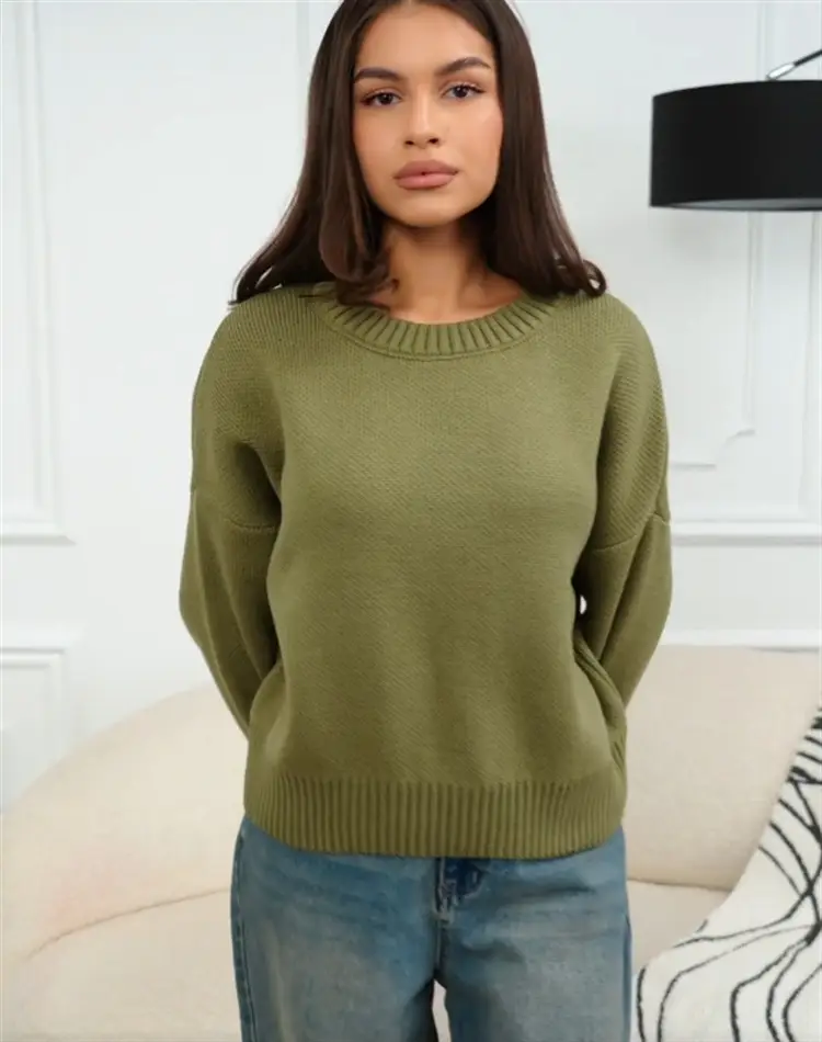 Cross-border European and American loose-fitting round-neck knitted sweater for women — feature 21