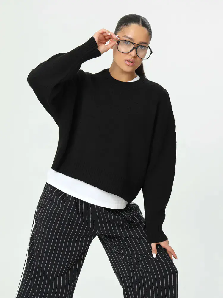 Cross-border European and American loose-fitting round-neck knitted sweater for women — feature 26