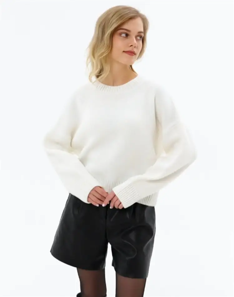 Cross-border European and American loose-fitting round-neck knitted sweater for women — feature 5