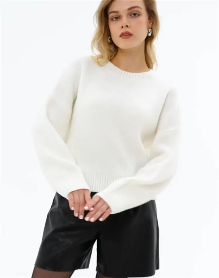 Cross-border European and American loose-fitting round-neck knitted sweater for women — feature 7