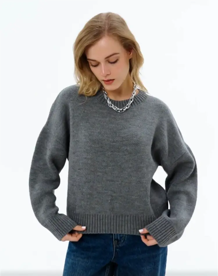 Cross-border European and American loose-fitting round-neck knitted sweater for women — feature 9
