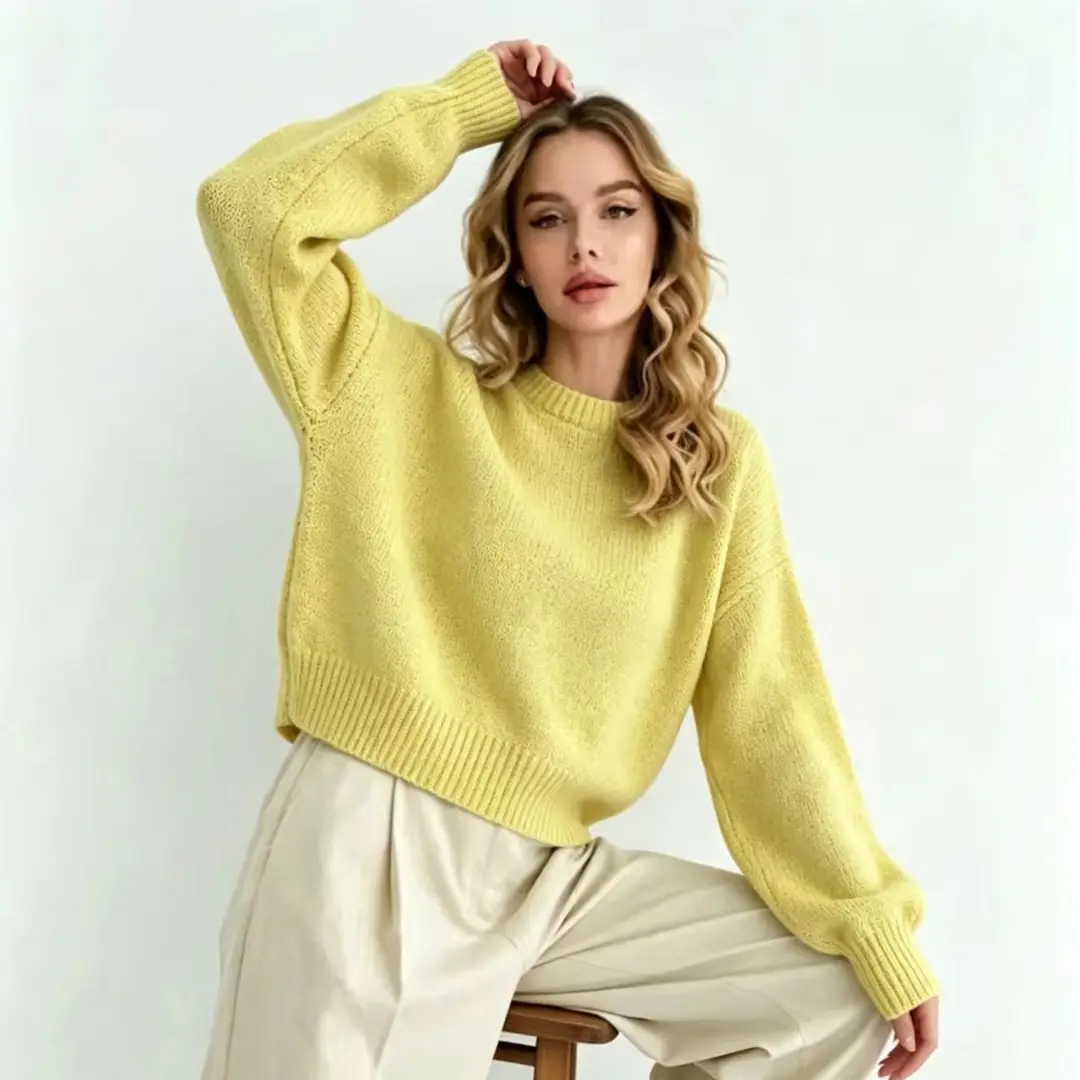 Cross-border European and American loose-fitting round-neck knitted sweater for women