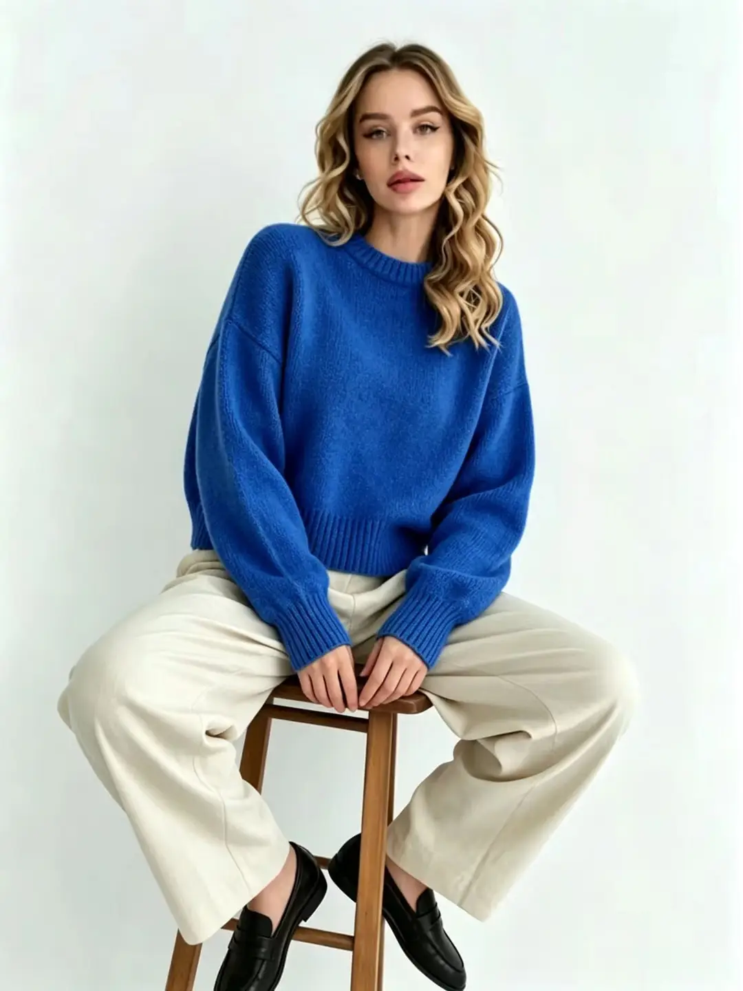 Cross-border European and American loose-fitting round-neck knitted sweater for women
