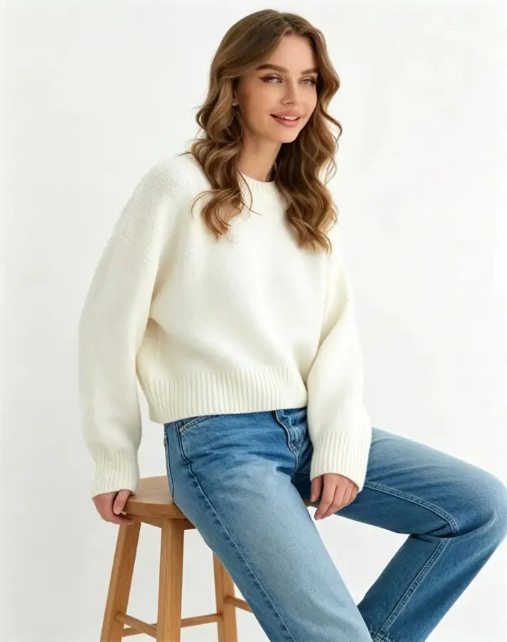 Cross-border European and American loose-fitting round-neck knitted sweater for women