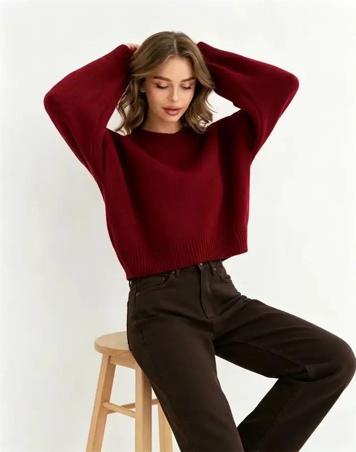 Cross-border European and American loose-fitting round-neck knitted sweater for women