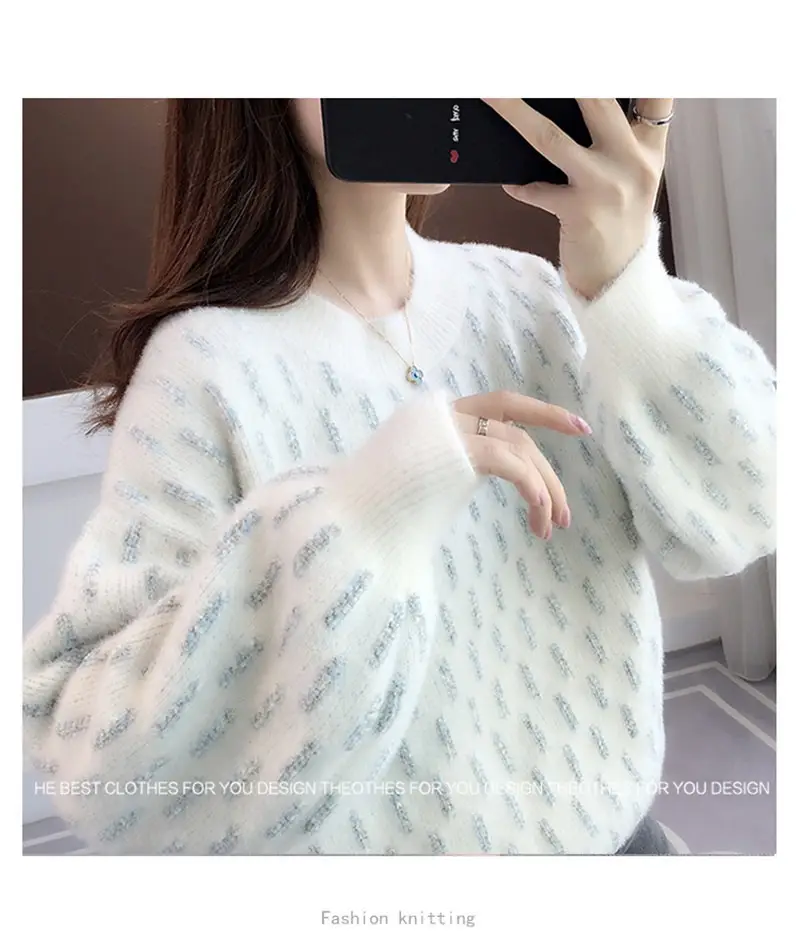 Autumn and winter plus-size chenille sweater, loose-fitting top, casual style, fashionable, thickened, slimming base shirt for women — feature 7