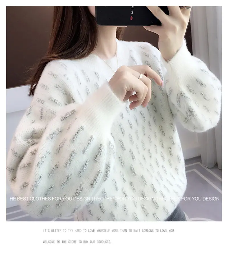 Autumn and winter plus-size chenille sweater, loose-fitting top, casual style, fashionable, thickened, slimming base shirt for women — feature 9
