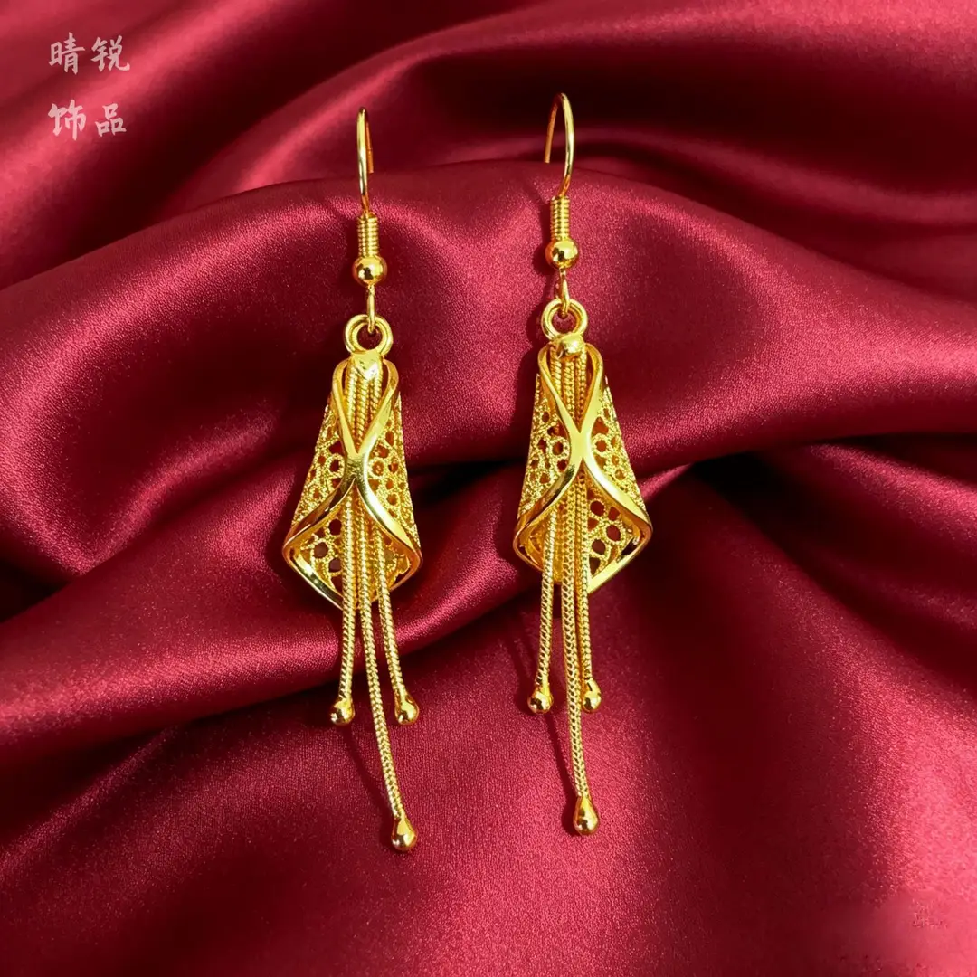 Vietnamese gold-plated trendy earring collection for women, new tassel stud earrings and drop earrings, fashion series, slow fading