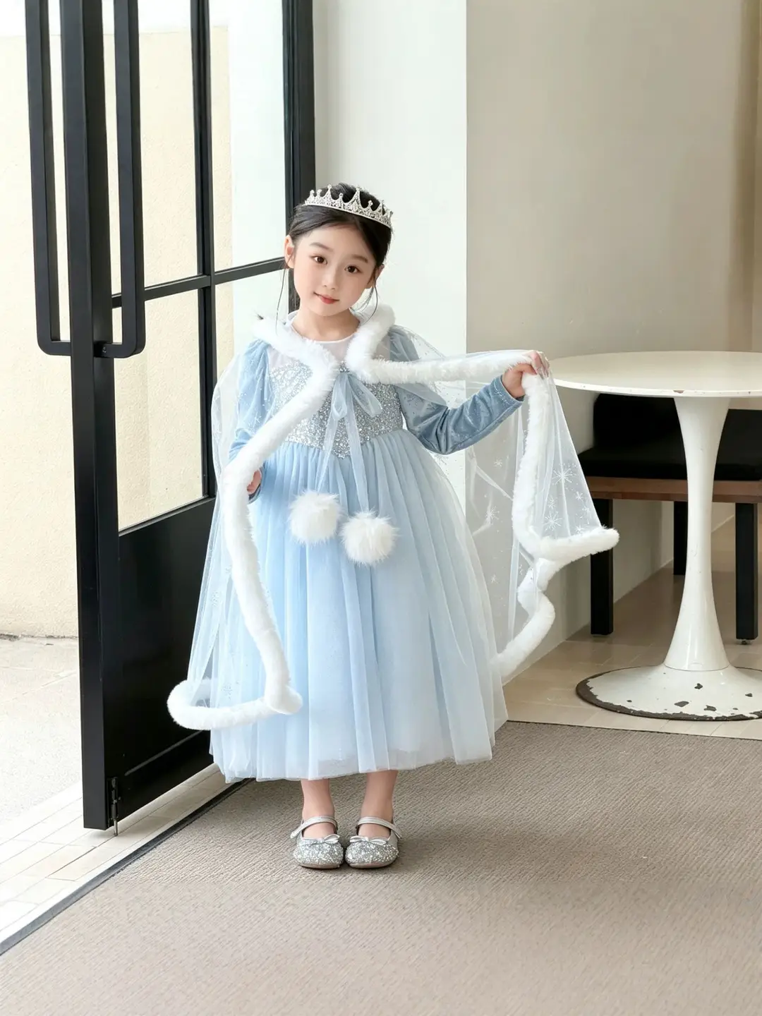 26 Autumn New Elsa Princess Dress for Girls, Mesh Dress with Shawl, Stylish Frozen-themed Birthday Gown