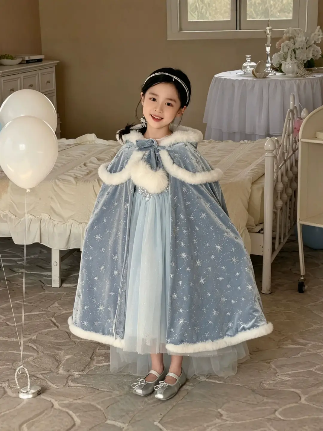 26 Autumn New Elsa Princess Dress for Girls, Mesh Dress with Shawl, Stylish Frozen-themed Birthday Gown