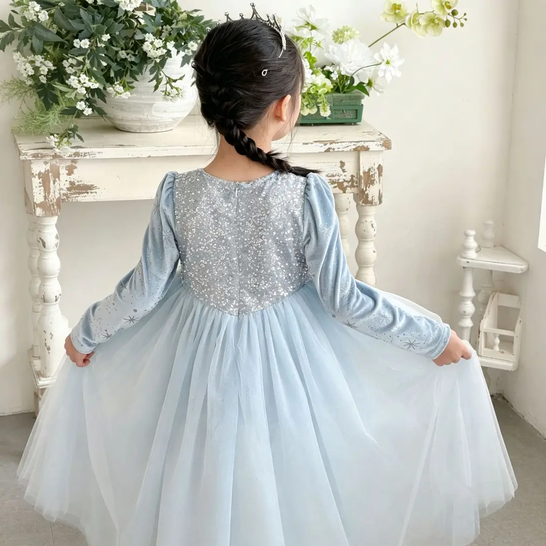 26 Autumn New Elsa Princess Dress for Girls, Mesh Dress with Shawl, Stylish Frozen-themed Birthday Gown — feature 11