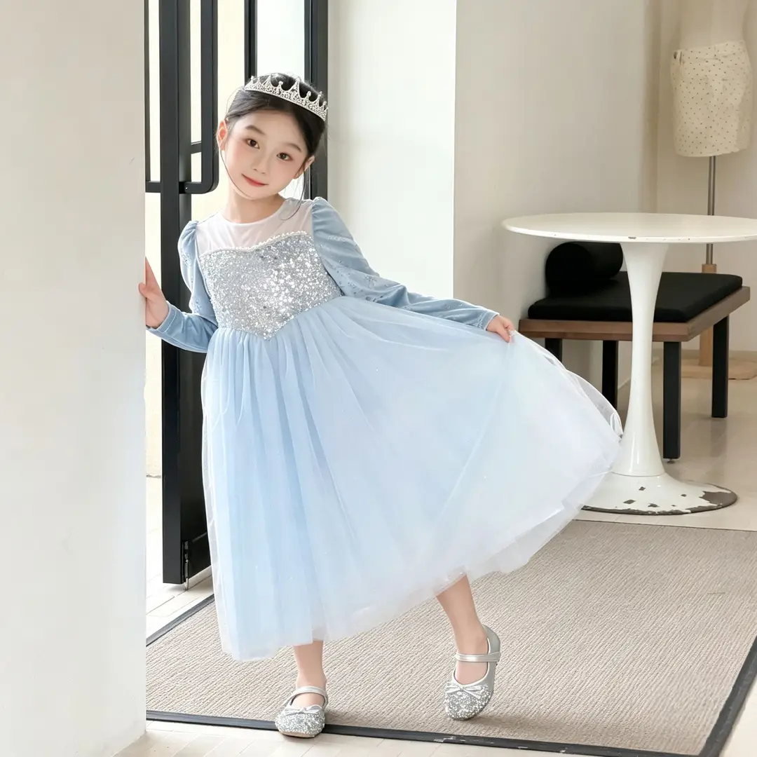 26 Autumn New Elsa Princess Dress for Girls, Mesh Dress with Shawl, Stylish Frozen-themed Birthday Gown — feature 13
