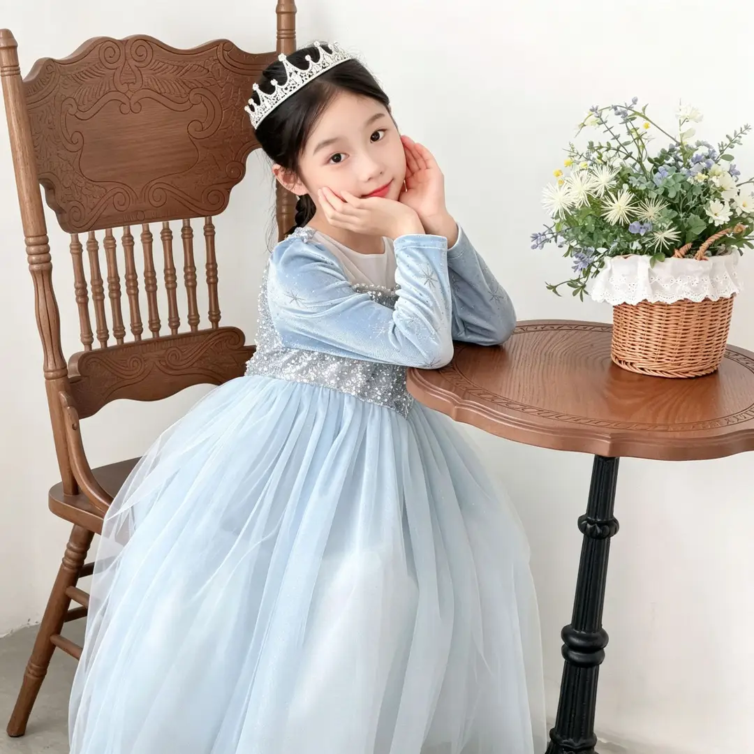 26 Autumn New Elsa Princess Dress for Girls, Mesh Dress with Shawl, Stylish Frozen-themed Birthday Gown — feature 14