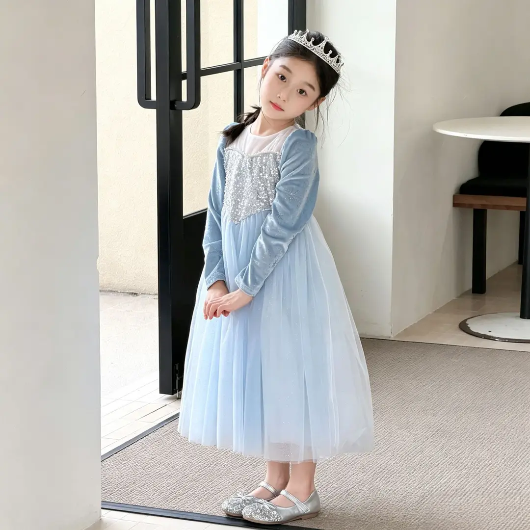 26 Autumn New Elsa Princess Dress for Girls, Mesh Dress with Shawl, Stylish Frozen-themed Birthday Gown — feature 15