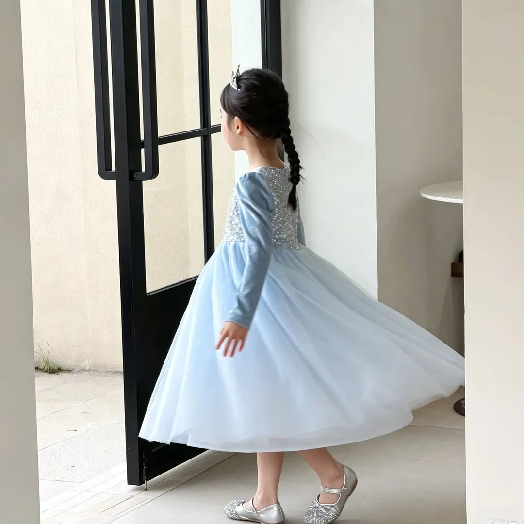 26 Autumn New Elsa Princess Dress for Girls, Mesh Dress with Shawl, Stylish Frozen-themed Birthday Gown — feature 16