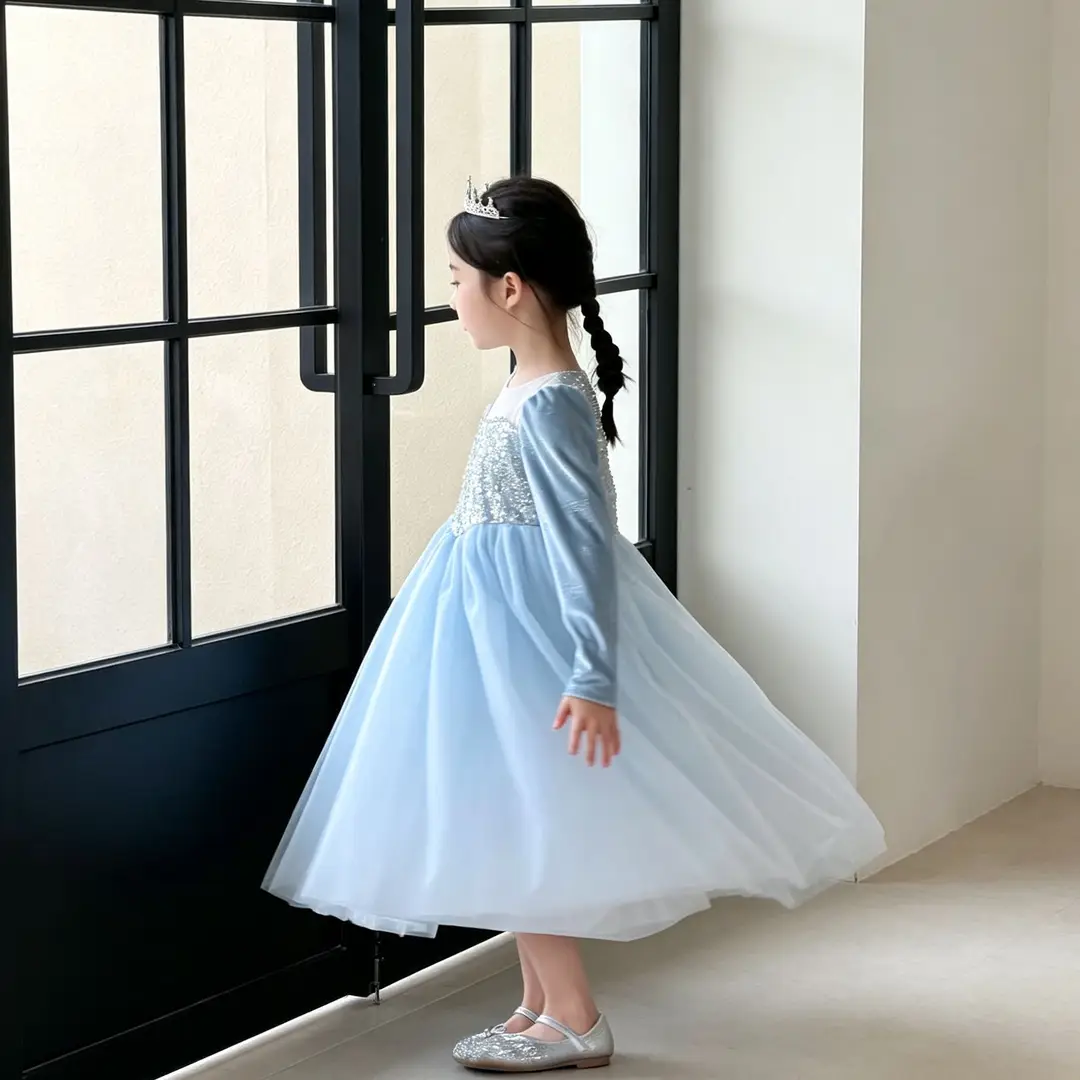 26 Autumn New Elsa Princess Dress for Girls, Mesh Dress with Shawl, Stylish Frozen-themed Birthday Gown — feature 17