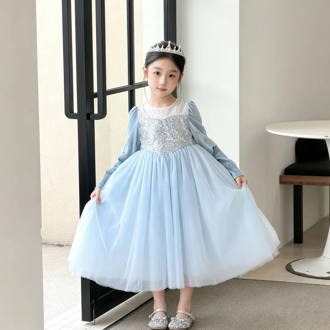 26 Autumn New Elsa Princess Dress for Girls, Mesh Dress with Shawl, Stylish Frozen-themed Birthday Gown — feature 19