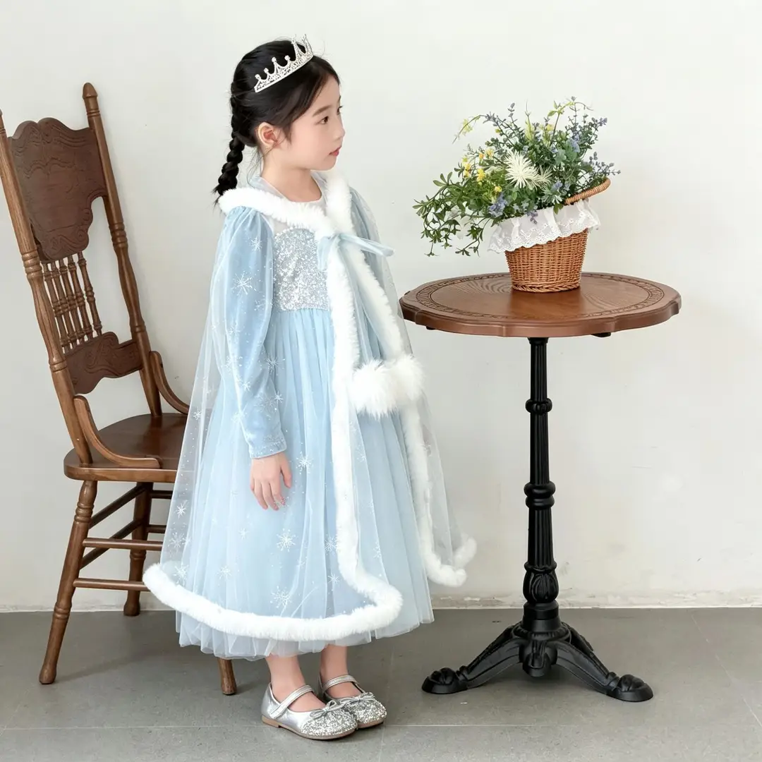 26 Autumn New Elsa Princess Dress for Girls, Mesh Dress with Shawl, Stylish Frozen-themed Birthday Gown — feature 21