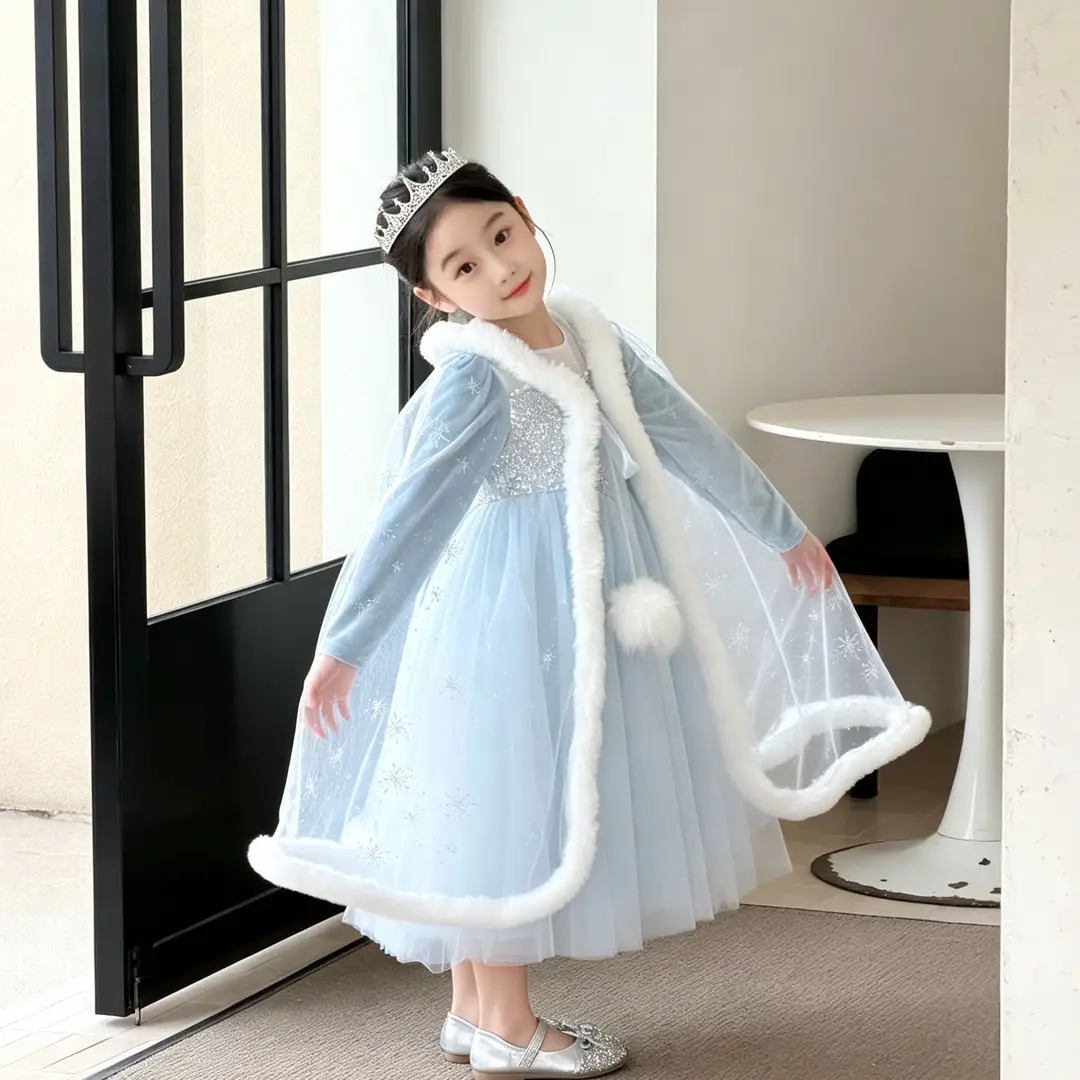 26 Autumn New Elsa Princess Dress for Girls, Mesh Dress with Shawl, Stylish Frozen-themed Birthday Gown — feature 22