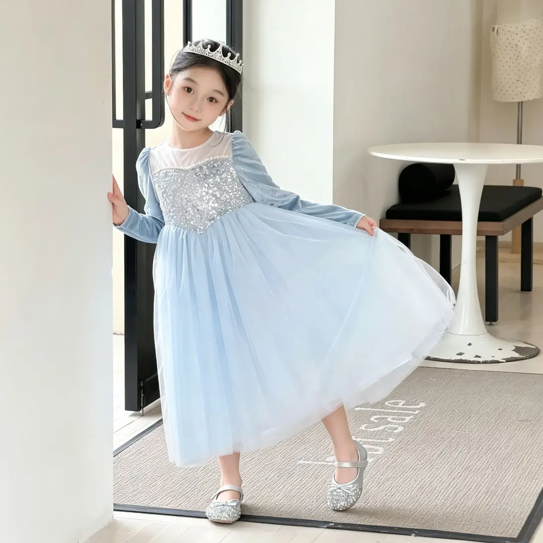 26 Autumn New Elsa Princess Dress for Girls, Mesh Dress with Shawl, Stylish Frozen-themed Birthday Gown — feature 23