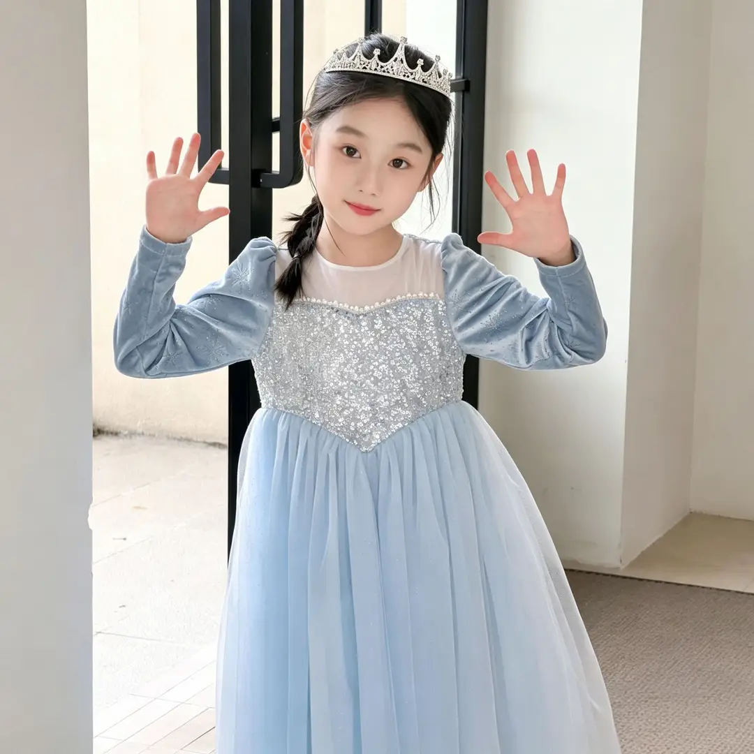 26 Autumn New Elsa Princess Dress for Girls, Mesh Dress with Shawl, Stylish Frozen-themed Birthday Gown — feature 24