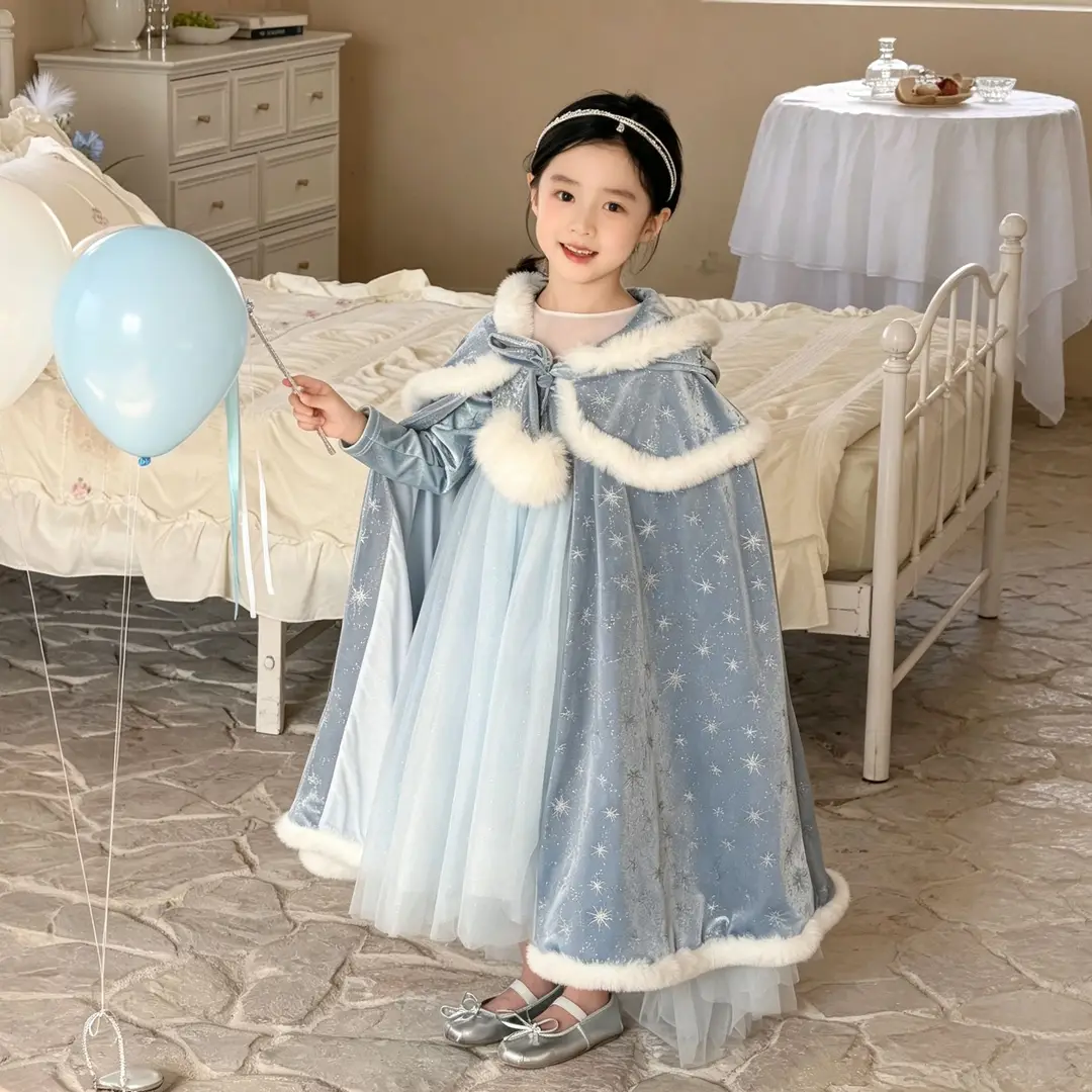 26 Autumn New Elsa Princess Dress for Girls, Mesh Dress with Shawl, Stylish Frozen-themed Birthday Gown — feature 29