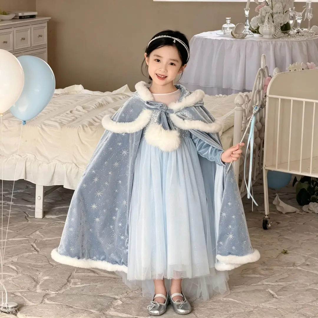 26 Autumn New Elsa Princess Dress for Girls, Mesh Dress with Shawl, Stylish Frozen-themed Birthday Gown — feature 31