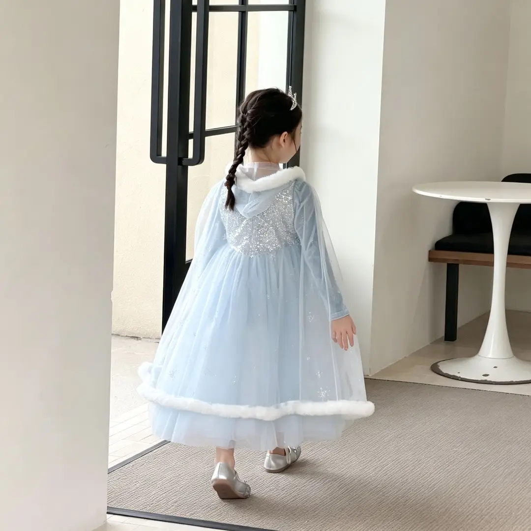 26 Autumn New Elsa Princess Dress for Girls, Mesh Dress with Shawl, Stylish Frozen-themed Birthday Gown — feature 4