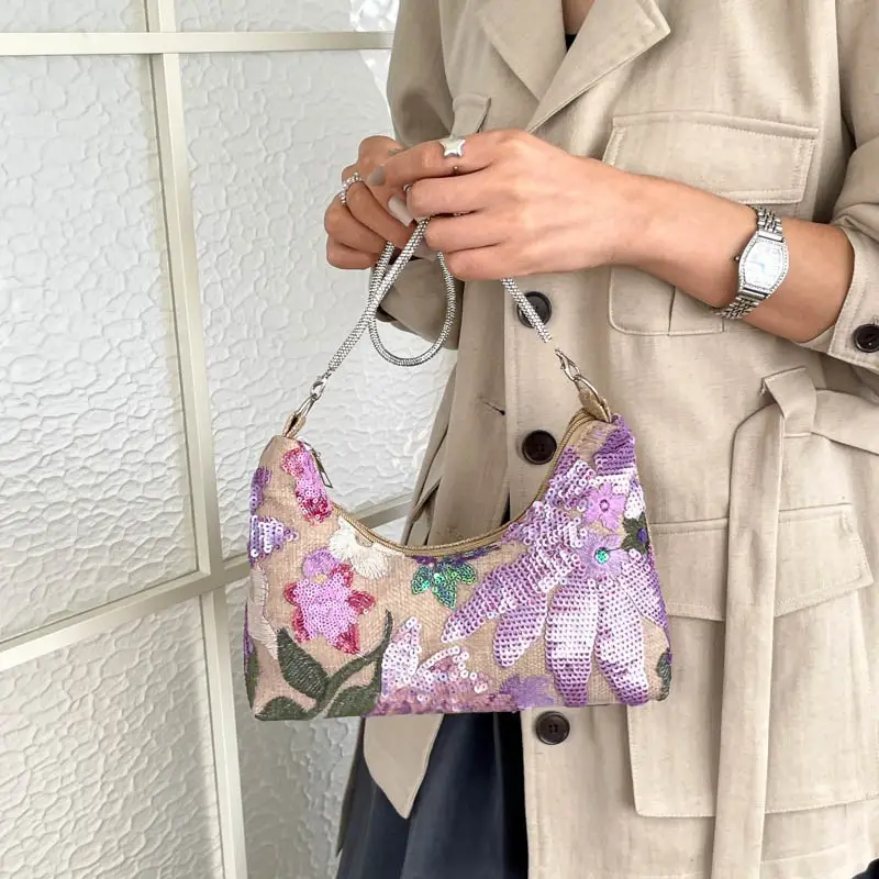 New Chinese-style embroidered versatile handbag 2026 new model niche lightweight embroidered bag sequin bag single shoulder underarm bag - Image 7