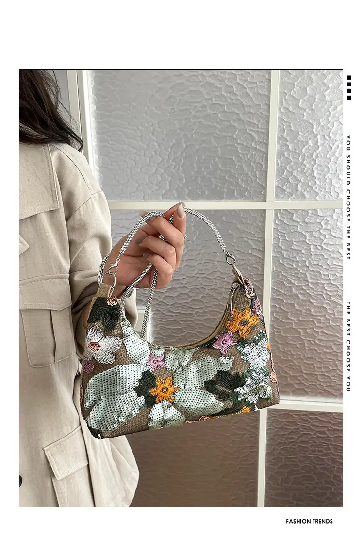 New Chinese-style embroidered versatile handbag 2026 new model niche lightweight embroidered bag sequin bag single shoulder underarm bag — feature 1
